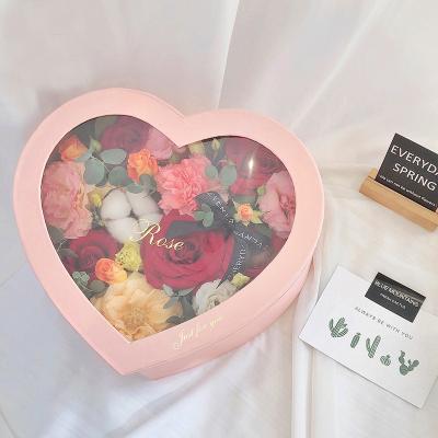 China Wholesale Custom Recyclable Heart Shaped Paper Rose Flower Gift Packaging Box For Bouquet Arrangements With Clear Window for sale