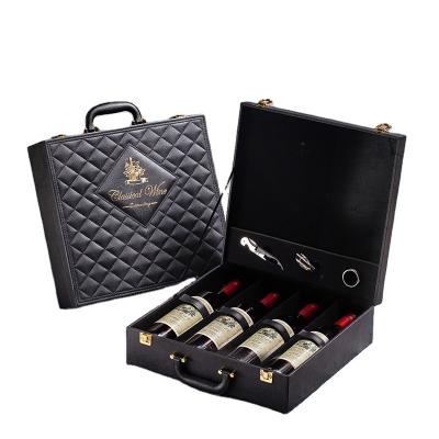 China Custom Leather Beverage Logo Luxury PU Red Wine Liquor Gift Display Packaging Storage Case with Accessories for sale