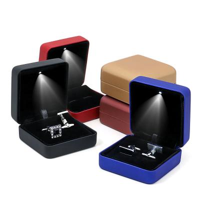 China Wholesale Custom Logo Luxury Men's Buttons Jewelry Gift Packaging Box Storage Led Light Weight Cufflinks Box for sale