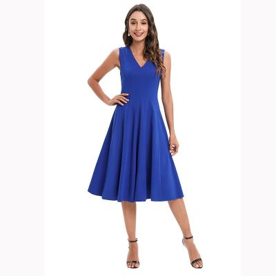 China Wholesale Anti-Static Elegant Casual Women Ladies Sleeveless Swing Dress A Line Summer Midi Dress For Women for sale