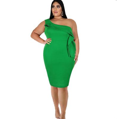 China 2022 One Shoulder Green Sexy Bodycon Summer 4Xl Sexy Ladies Plus Size Casual Dress For Fat Women Clothing for sale