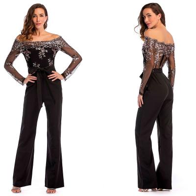 China China Spring And Autumn Sequin Slim Sexy Off Shoulder Elegant Long Sleeve One Piece Wide Leg Overalls For Women Anti-pilling for sale