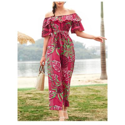 China Wholesale New Arrival Elegant Floral Anti-pilling Wide Leg Off The Shoulder Sexy One Piece Overalls For Women for sale