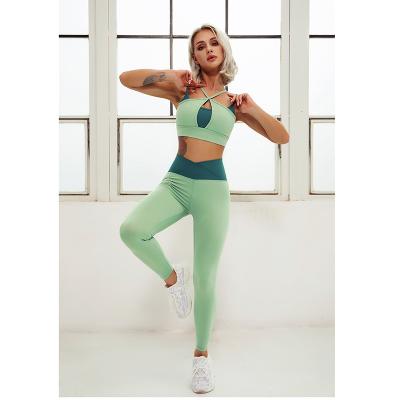 China 2022 Breathable Yoga Wear Candy Color Butt Lifting Up High-Waisted Outdoor Sports Shape 2 Piece Fitness Sexy Women Yoga Set for sale