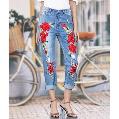 China Autumn Clothing Women Fashion Rose Print Breathable Stretchy Loose Embroidery 3D Pencil Women's Jeans 2022 for sale