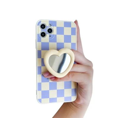 China Adjustable High Quality Heart Shaped Mirror Cell Phone Holder Stand Silicone Phone Grip Eject Mirror Phone Grip for Custom Logo for sale