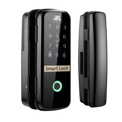 China 600/5 Semiconductor RL-G118 Fingerprint Smart Locks Touch Keypad Remote Control Glass Door Lock With IC Card To Verify for sale