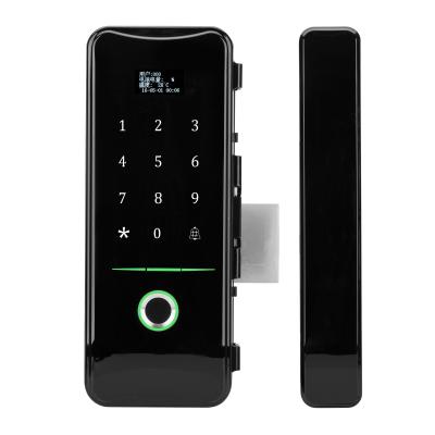 China 600/ RL-G110 Semiconductor 5 Fingerprint Door Lock Smart Glass Door Lock Powered By AA Battery No Need To Boreholes for sale