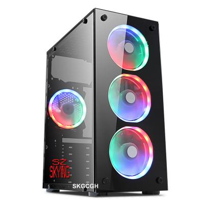 China With Fan RGB Gaming Case Fans ATX Case Gaming Tower PC Case With 4PCS 120mm RGB Fans RGB Transparent Panels Glass Lighting for sale