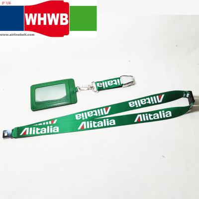 China Polyester European Italy Alitalia Airlines Airplane Seat Belt Buckle Polyester Lanyard Pilot ID Card Holder Boarding Pass String Lanyards for sale