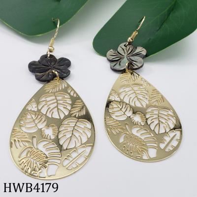 China Wholesale Casual Hawaiian Gold Plated Earrings Jewelry Plumeria Abalone Shell Earrings Jewelry Gold/Sporty Jewelry for sale