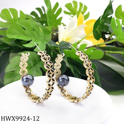 China CLASSIC Hawaiian Earrings Large Circle Pearl Beaded Enamel Gold Plated Earrings Jewelry for sale