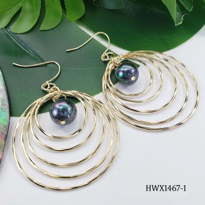 China Casual/Sporty Hawaiian Earrings Big Round Pearl Beaded Earrings Jewelry Gold Plated Summer Earrings for sale