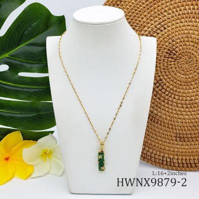 China Casual/Sporty Real Gold Plated Stainless Steel Necklace Jewelry Shape Bamboo Rose Long Natural Jade Pendant Necklace For Women Girls for sale