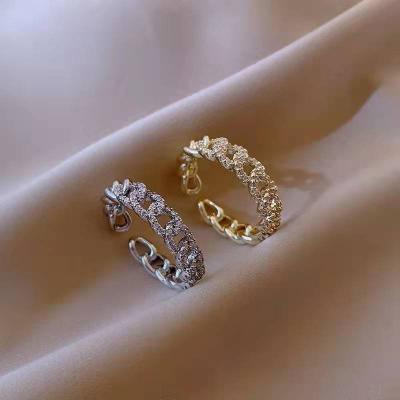 China Real 18k/Sporty Gold Plated Rhinestone Casual Chunky Chain Finger Open Ring Pave Diamond Adjustable Chain Rings for sale