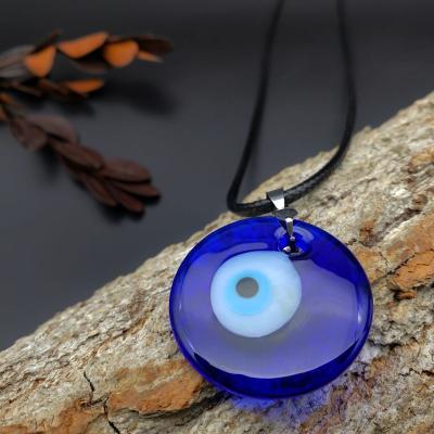 China Wholesale Evil Eye Necklace 2021 Casual / Sporty Amazon Best Round And Glass Leather Teardrop Pendant Rope Chain for sale