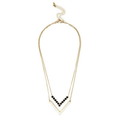 China Casual / Sporty Stone Beads V Shape Gold Necklace Jewelry for sale