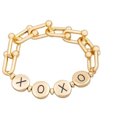 China Disc Lead Free Nickel Free Chain Gold Letter Beads Elastic Lovebracelet for sale