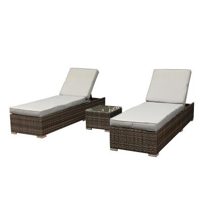 China Modern Outdoor Garden Rattan 3pcs Wicker Sun Sofa Set Folding Bed Aluminum Patio Cane Sun Sofa for sale