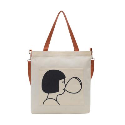 China Fashion Logo Cotton Canvas Bags Letter Custom Shopping Cross - Body Personality Print Women's Canvas Tote Bag for sale