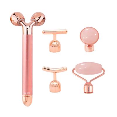 China Multifunctional Metal Welded Rose Quartz Pink Jade Roller Face Lift OEM Private Label For Face Wholesale Factory Massage Facial Tools for sale