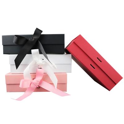 China Reused Materials Custom Logo Luxury Cardboard Pink Paper with Ribbon Hair Accessories Gift Box Wig Packaging for sale