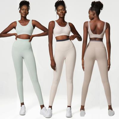 China High Quality Breathable 2022 Supply Two Piece Leggings Set Custom Fitness Yoga Bras Spandex Nylon Yoga Suit for sale