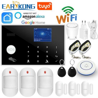 China RFID TFT Touch Keyboard 11 Languages 433MHz Home Burglar Alarm Wireless & Wired Detector Compatible Alexa Wifi GSM Alarm System for sale