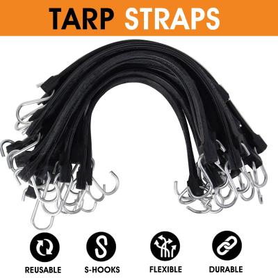 China Customized Hot Sale 20Pcs 15inch Mini Black Rubber Elastic Bungee Cord Connector Cord With Hooks for sale