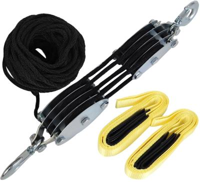 China Building material shops mini type 2ton hand rope pulley manual crane set and 25mm strap sling for garage lift storage for sale