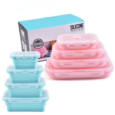 China Microwavable Silicone Food Bowl Collapsible Folding Travel Silicone Fresh-Keeping Portable Fresh-Keeping Bowl 4 Piece Set for sale