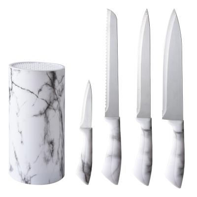 China Five Pcs Sustainable Kitchen Knife Set Marble Grain Knives Set With Stand Best Selling Kitchen Tools for sale