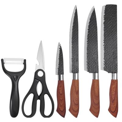 China Stocked Handle Style High Quality Wooden Kitchen Knife Set Stainless Steel Knife Set for sale