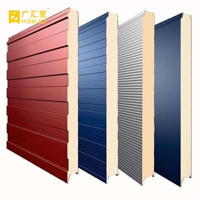 China Exterior Wall and Interior Wall Low Cost Roofing Materials Prefabricated Metal Rock Wool Sound Heat Insulated Sandwich Panel for sale