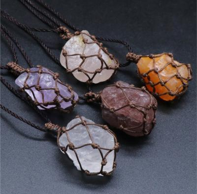 China BOHEMIA Pocket Rulers Multicolor Stone Hand Net Stone Dangle Crystal Agate - Woven Crystal Men's Strawberry Necklace Lengths for sale