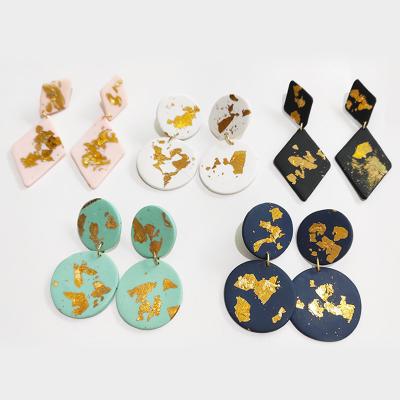 China Creative BOHEMIA clay earrings gold leaf earrings simple geometric polymer clay handmade earrings for sale