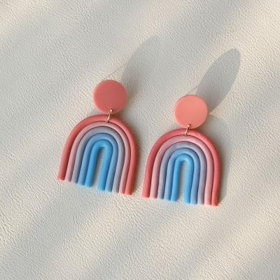 China BOHEMIA rainbow clay handmade earrings soft clay earrings exaggerated cute girly clay earrings for sale