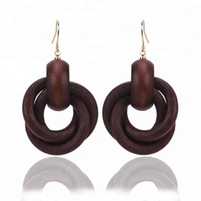 China Personality fashionable national temperament Xus women's wooden fashion round spiral wooden earrings for sale