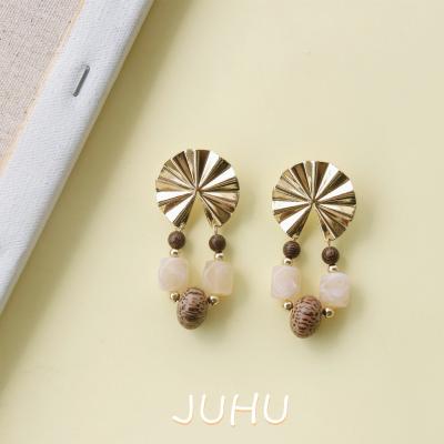 China BOHEMIA Central Statistical Institute fan shape earrings alloy wooden earrings 925 silver needle punk earrings for sale