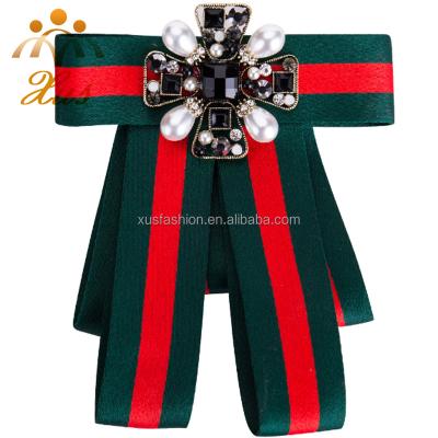 China Polyester vintage brooch women shirt bow tie college wind collar needle ribbons fabric bodice brooch bh100474 for sale