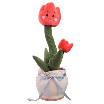 China 2021 Enchanting Border Electronic Dancing Cactus Dancing Cactus Toy Tulip Twisting Music Song Flowers for sale