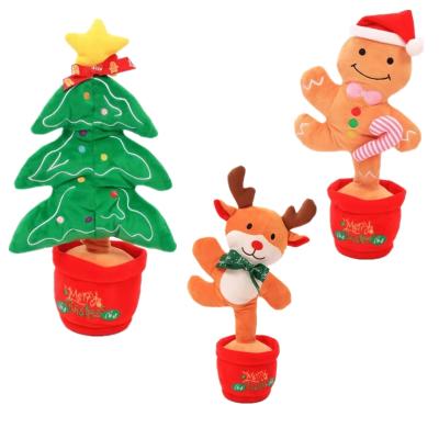 China Wholesale Eco-Friendly Christmas Decoration Dancing Twisting Singing Christmas Tree Elk Gingerbread Penguin Plush Toy with Flash Light for sale