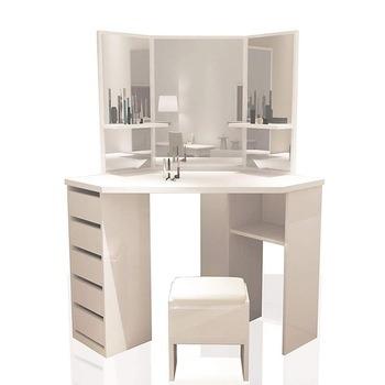 China Modern European White Extendable Makeup Vanity Corner Dressing Table With Storage And Mirror 5 Drawer Stool for sale