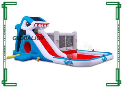 China Waterproof Inflatable Shark Style Water Bouncer Slide With Blower Ball Pool House for sale