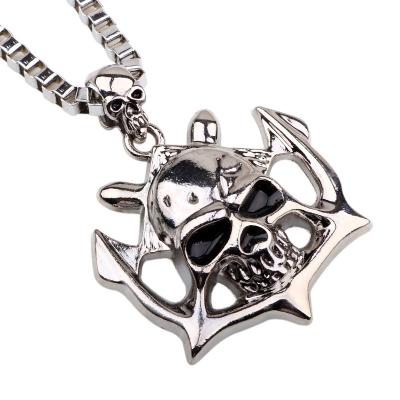 China Fashion White Vintage K Plated Skull Head Mens Metal Alloy Pendant Necklace for sale