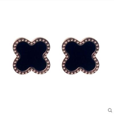 China Newest TRENDY Rose Gold Plated Clover Four Leaf Design Stainless Steel Stud Earrings For Women for sale