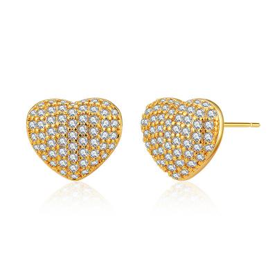 China Newest FASHIONABLE 18K Gold Plated Full Zircon Love Heart Shape Design Metal Alloy Stud Earrings For Women for sale