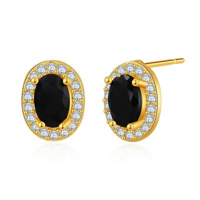 China TRENDY 18K Gold Plated Full Zircon Black Stone Design Metal Alloy Stud Earrings For Women for sale