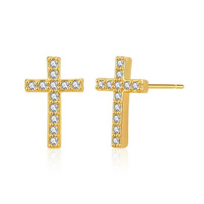 China FASHIONABLE Hot Sale 18K Gold Plated Full Zircon Design Alloy Cross Stud Earrings For Women for sale