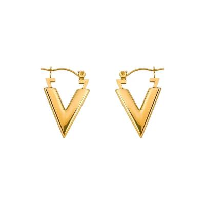 China Newest Trendy Trendy V Shape Letter Design Metal Stainless Steel Hook Earrings For Women for sale